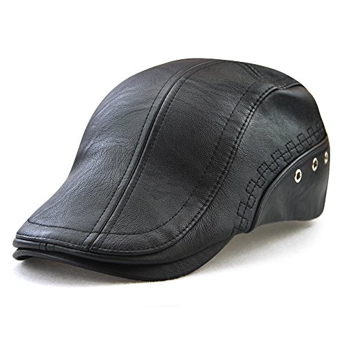 Ueither Herren PU Leder Gatsby Verstellbare Schirmmütze Kappe Newsboy Flat Cap 56-60cm (Schwarz) von Ueither