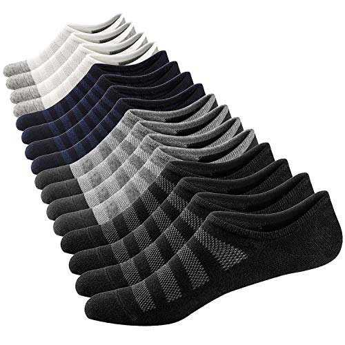 Ueither Sneaker Socken für Herren Atmungsaktiv Knöchel Socken Unsichtbar kurze Socken Baumwolle laufen Sport Socken - No Show (Schwarz/Weiß/Grau/Navy Blau (2 Paar Jeder),38-44) von Ueither