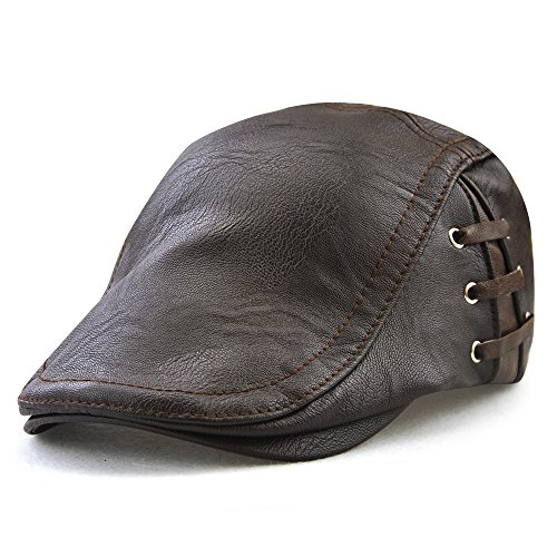 Ueither Herren Verstellbare Schiebermütze PU Leder Schirmmütze Flatcap Newsboy Cap 56-60cm (Dunkler Kaffee) von Ueither