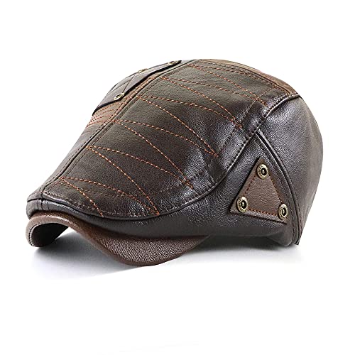 Ueither Herren Newsboy Flat Cap PU Leder Gatsby Verstellbare Schirmmütze Kappe (Dunkler Kaffee) von Ueither