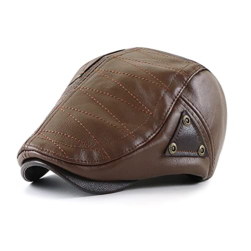 Ueither Herren Newsboy Flat Cap PU Leder Gatsby Verstellbare Schirmmütze Kappe (Leichter Kaffee) von Ueither