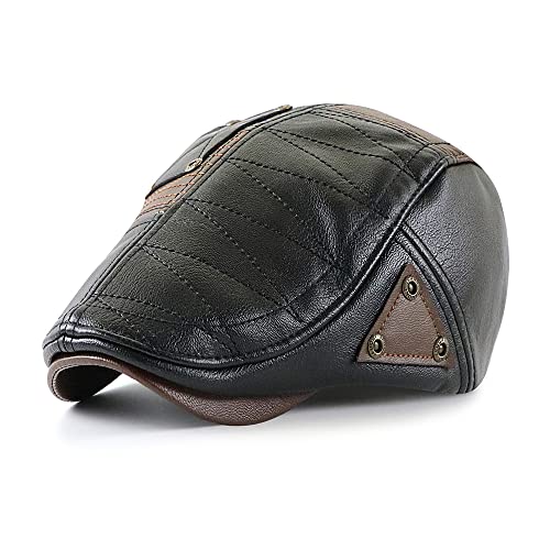 Ueither Herren Newsboy Flat Cap PU Leder Gatsby Verstellbare Schirmmütze Kappe (Schwarz) von Ueither