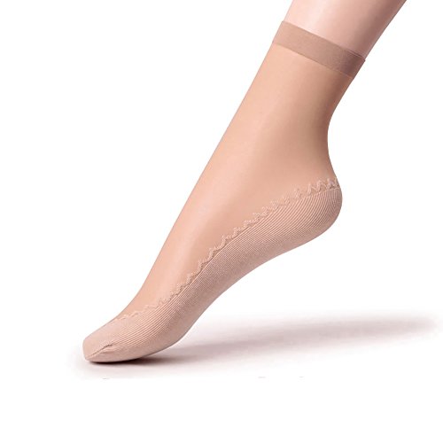 Ueither Nylon-Söckchen für Frauen, knöchelhoch, Anti-Rutsch-Baumwollsohle, verstärkter Zehenbereich, Strumpfwaren (6 Paare Beige) von Ueither