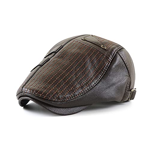 Ueither Herren Verstellbare Schiebermütze PU Leder Flatcap Newsboy Cap Schirmmütze (Dunkler Kaffee) von Ueither