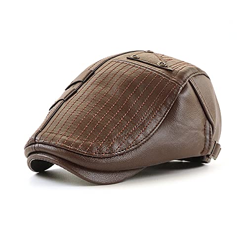 Ueither Herren Verstellbare Schiebermütze PU Leder Flatcap Newsboy Cap Schirmmütze (Leichter Kaffee) von Ueither