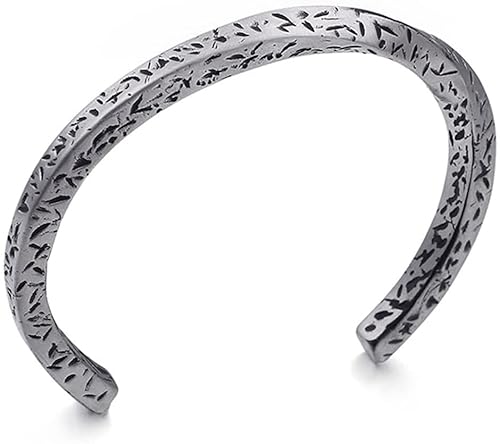 Uezenu 2022 Herren Edelstahl Stahl geschnitzter Wikinger Krieg Armreif, C-förmig Offen angepasste Twisted Mobius Ring Manschette Armband, cooler Vintage Einfache Handgelenk Schmuck (Color : Silver) von Uezenu