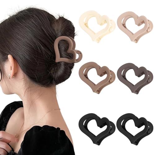 Ufgin Haarklammern in Herzform für Damen, mittelgroß, matt, rutschfest, für dünnes dickes Haar, niedliche Haarklammern für Damen und Mädchen, Braun, 6 Stück von Ufgin