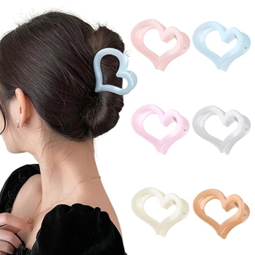 Ufgin Haarklammern in Herzform für Damen, mittelgroß, matt, rutschfeste Haarklammern für dünnes, dickes Haar, niedliche Haarklammer für Damen und Mädchen, 6 Stück (Mehrfarbig 3) von Ufgin