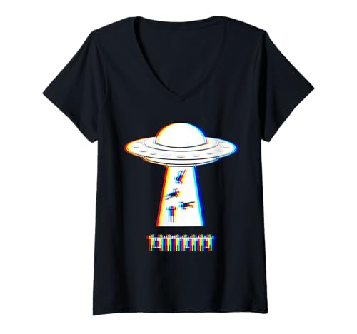 Damen UFO Alien Vaporwave House Music Festival EDM Techno Rave T-Shirt mit V-Ausschnitt Damen UFO Alien Vaporwave House Music Festival EDM Techno Rave T-Shirt mit V-Ausschnitt von Ufo Alien Rave Edm Techno Festival Outfit