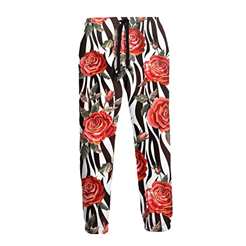 Ufuson Roses and Zebra Skin Herren Sport Sweatpants Casual Kordelzug Jogger Hose mit Taschen, Siehe Abbildung, L von Ufuson