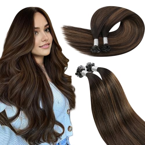 Ugeat 50cm Bondings Extensions Echthaar Ombre Dunkelbraun Weich Flat Tip Extensions Echthaar Bondings Balayage Braun Haar Echte Keratin 50g für Frauen 50 Strähnen #2/6/2 von Ugeat