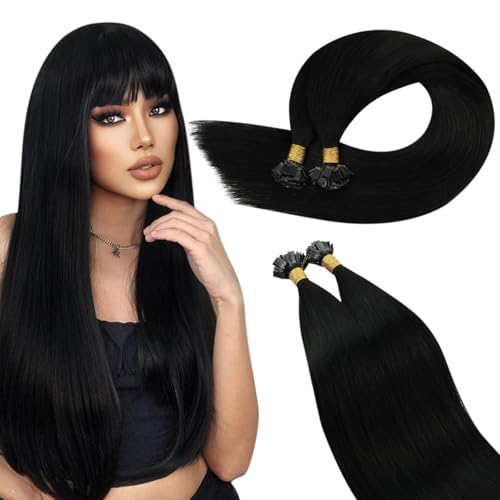 Ugeat Bonding Extensions Echthaar 60 cm Schwarz Glatt Hot Fusion Keratin Extensions Echthaar Bondings Schwarz 1 50g für Frauen 50 Strähnen von Ugeat