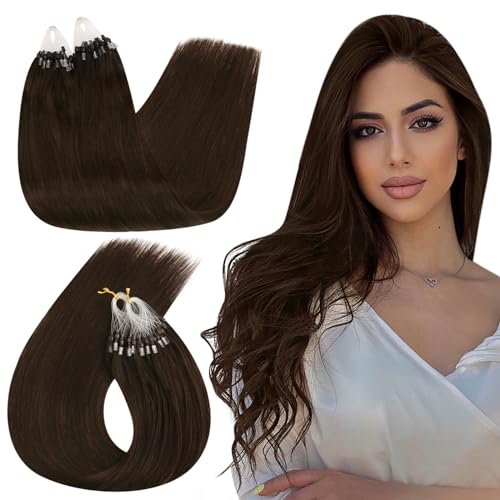 Ugeat Echthaar Extensions Microring 35cm Dunkelbraun Microring Loop Extensions Echthaar Microring Braun Leicht Haarverlängerung Echthaar Microring für Frauen 50g 50 Strähnen #2 von Ugeat
