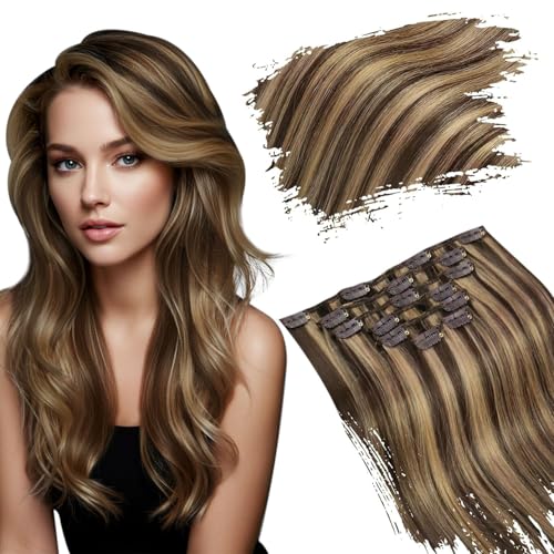 Ugeat Extensions Echthaar Clip 45cm Remy Echthaar Extensions Clip in Dunkelblond Braun Echthaar Extensions Clip Double Weft Echthaar Clip in Extensions Invisible für Frauen 7 Stück 120g #P4/27 Ugeat Extensions Echthaar Clip 45cm Remy Echthaar Extensions Clip in Dunkelblond Braun Echthaar Extensions Clip Double Weft Echthaar Clip in Extensions Invisible für Frauen 7 Stück 120g #P4/27 von Ugeat