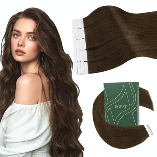 Ugeat Tape in Extensions Braun 55cm Geheim Haarverlängerung Tape Echthaar Extensions Tape Schokobraun für Mädchen 20 Stück 50g #4 von Ugeat