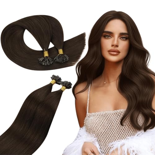 Ugeat Keratin Extensions Echthaar Bondings Braun 35cm Glatt U Tip Echthaar Extensions Bondings Schokobraun Keratin Haarverlängerung 50G für Frauen 50 Strähnen #4 von Ugeat