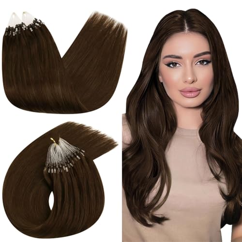 Ugeat Microring Extensions Braun 50cm Natürlich Haarverlängerung Echthaar Microring Extensions Echtnaar Dunkelbraun Micro Loop Extensions für Frauen 50G 50 Strähnen #4 von Ugeat