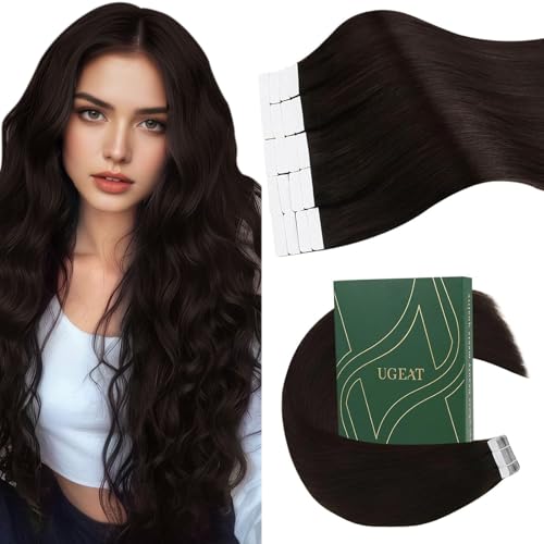 Ugeat Tape in Extensions Braun 45cm Seidig Invisible Extensions Echthaar Tape Haarverlängerung Dunkelbraun für Frauen 20 Stück 50G #2 von Ugeat