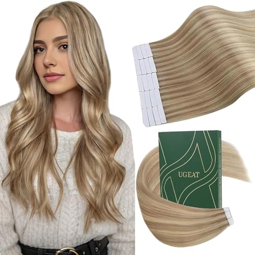 Ugeat Invisible Tape in Extensions Echthaar Aschbond 30cm Extensions Echthaar Tape Blond mit Hellblond 30g 20 Stück für Frauen Glatt #16/22 von Ugeat