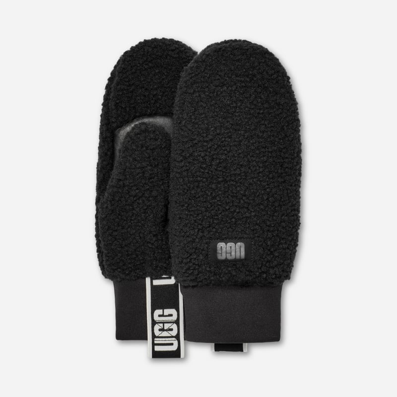 Fäustlinge aus UGG®fluff mit Logo-Tape für Damen in Black, Größe S/M, Polyester von Ugg