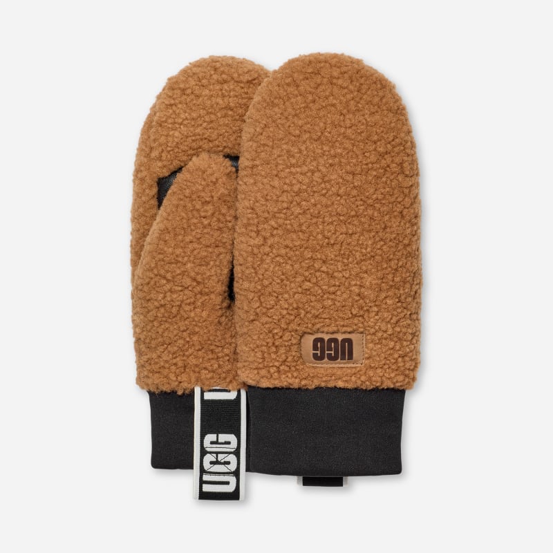 Fäustlinge aus UGG®fluff mit Logo-Tape für Damen in Brown, Größe S/M, Polyester von Ugg