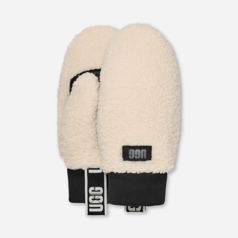 Fäustlinge aus UGG®fluff mit Logo-Tape für Damen in Nimbus, Größe L/XL, Polyester von Ugg