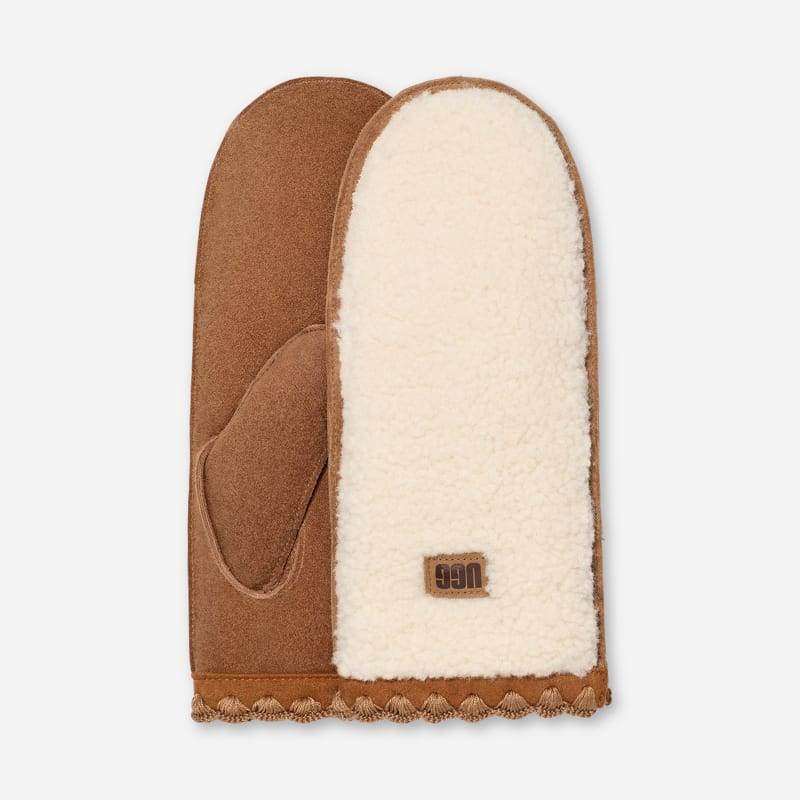 Fäustlinge aus UGG®fluff mit Muschelrand für Damen in Nimbus, Größe L/XL, Leder/Fleece von Ugg