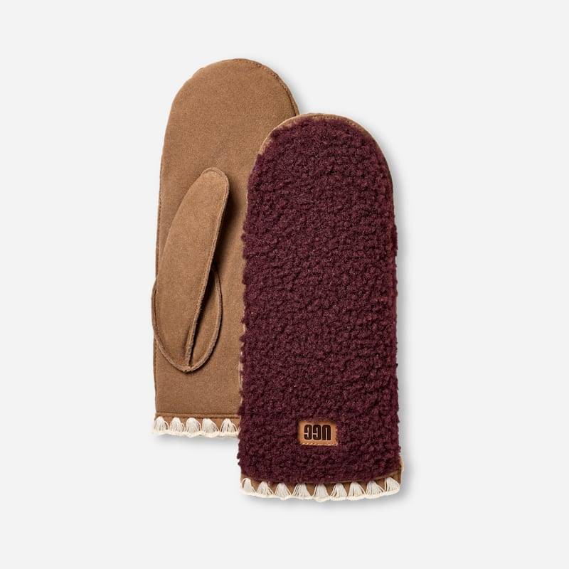 Fäustlinge aus UGG®fluff mit Muschelrand für Damen in Red, Größe S/M, Leder/Fleece von Ugg