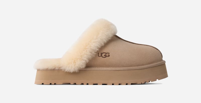 UGG® Disquette Hausschuh für Damen | UGG® EU in Beige, Größe 37, Veloursleder von Ugg