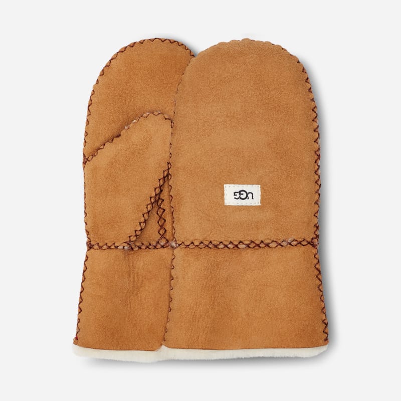 UGG® Fäustlinge aus Lammfell mit Nähten für Kinder in Brown, Größe 2/4 YRS, Schaffell von Ugg