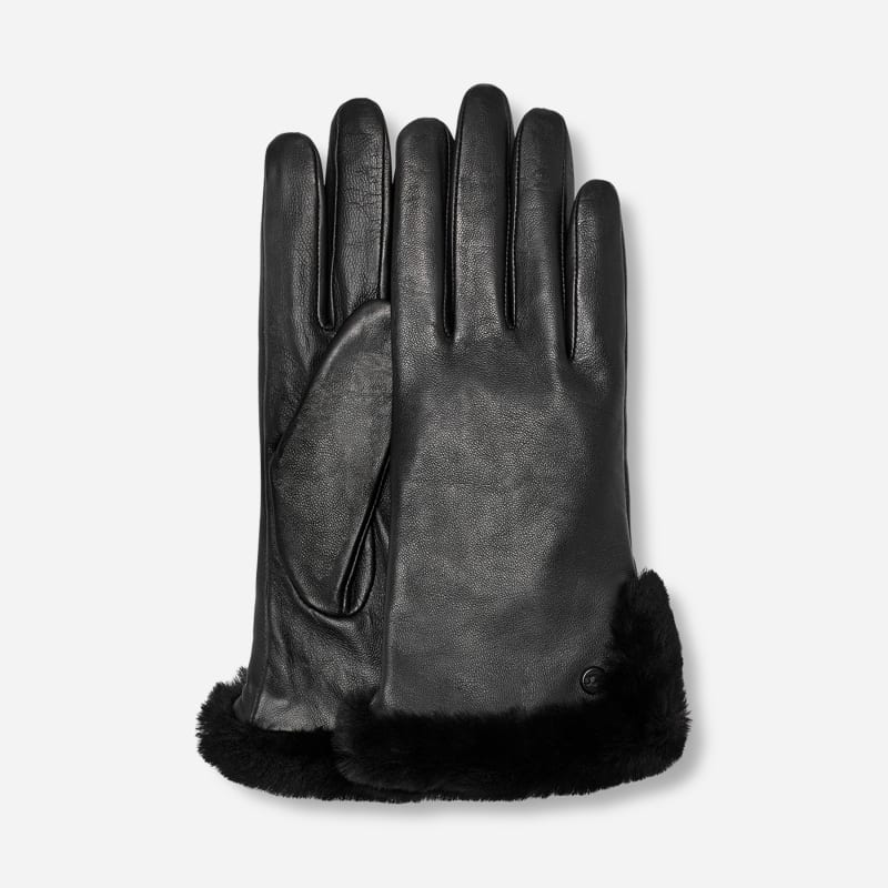 UGG® Handschuhe aus Leder und Lammfell mit Schlitz für Damen | UGG® EU in Black, Größe M von Ugg
