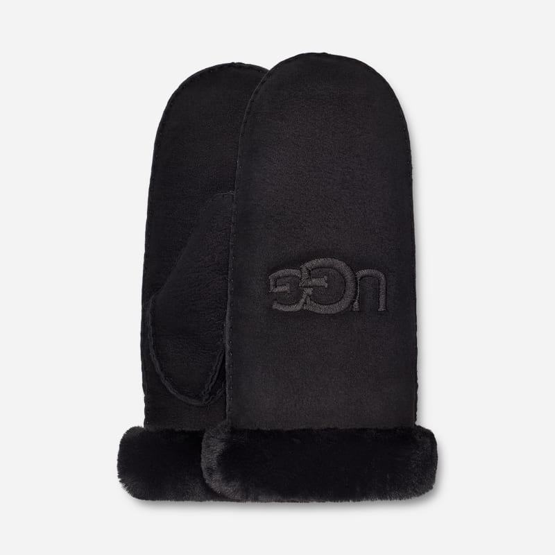 UGG® Shearling-Handschuhe mit Logostickerei für Damen | UGG® EU in Black, Größe L/XL, Schaffell von Ugg