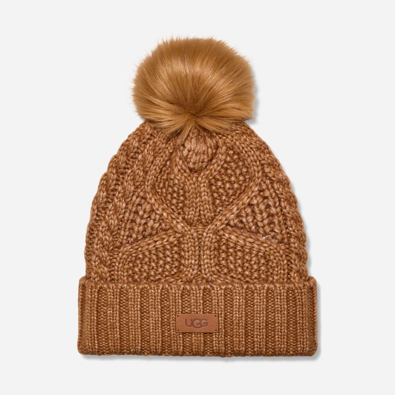 UGG® Zopfstrick-Beanie mit Bommel für Damen in Brown, Größe O/S von Ugg
