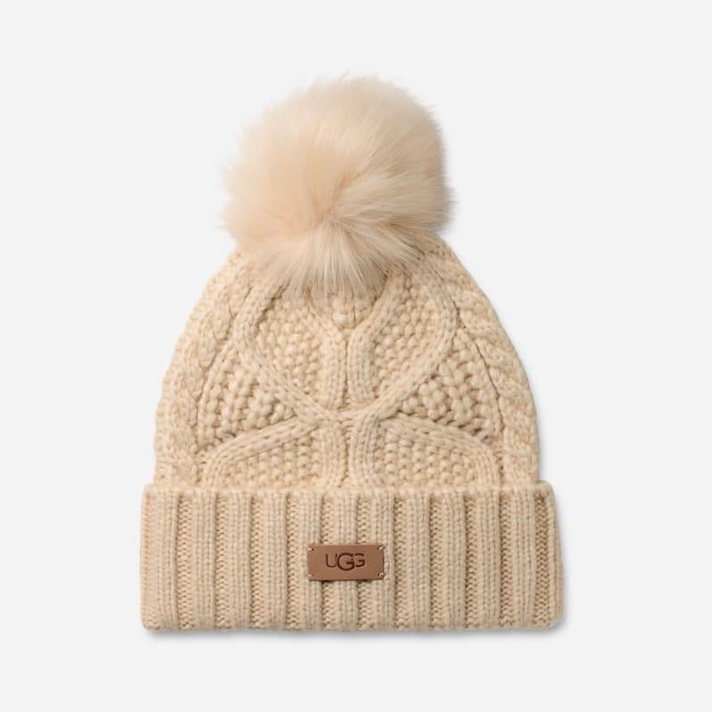 UGG® Zopfstrick-Beanie mit Bommel für Damen in Cream, Größe O/S von Ugg