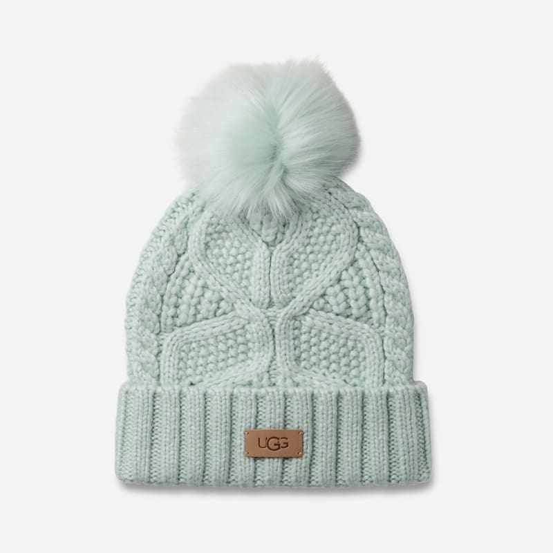 UGG® Zopfstrick-Beanie mit Bommel für Damen in Green, Größe O/S von Ugg
