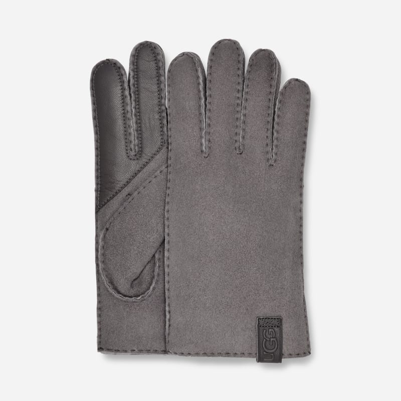 UGG® Handschuhe aus Lammfell mit Überwendlingsstichen für Herren in Grey, Größe L, Schaffell von Ugg