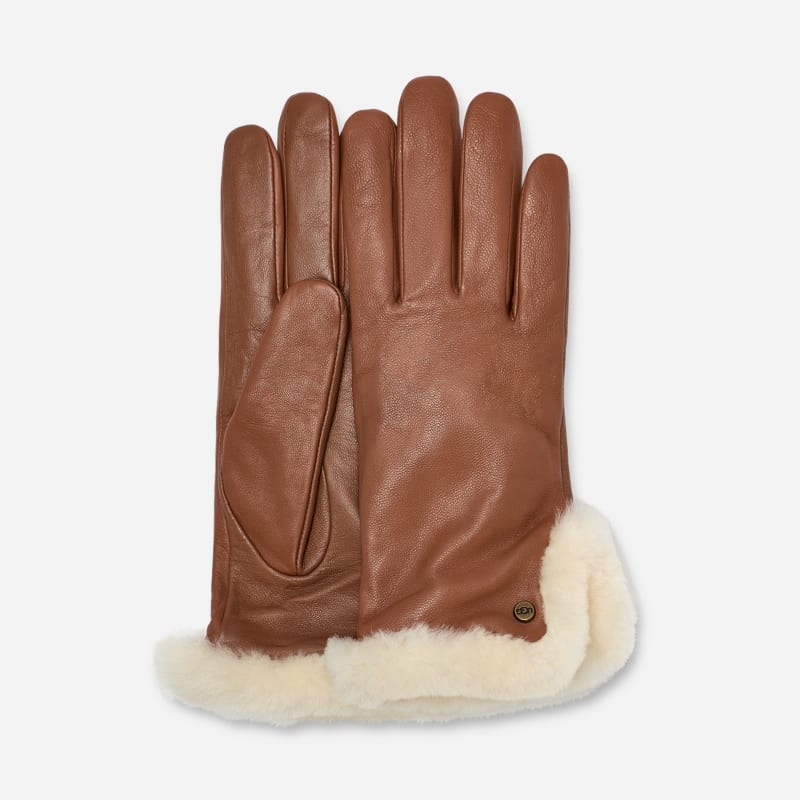 UGG® Handschuhe aus Leder und Lammfell mit Schlitz für Damen in Brown, Größe L, Schaffell von Ugg