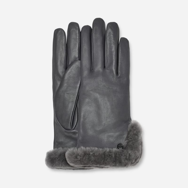 UGG® Handschuhe aus Leder und Lammfell mit Schlitz für Damen in Grey, Größe M, Schaffell von Ugg