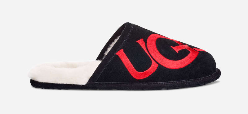 UGG® Scuff Logo Hausschuhe für Herren in Black, Größe 40, Veloursleder von Ugg