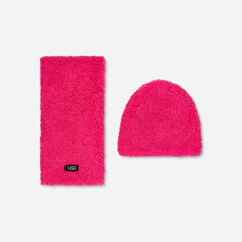 UGG® Set aus Sherpa-Beanie und Schal für Kinder in Neon Pink, Größe 4/6 YRS von Ugg