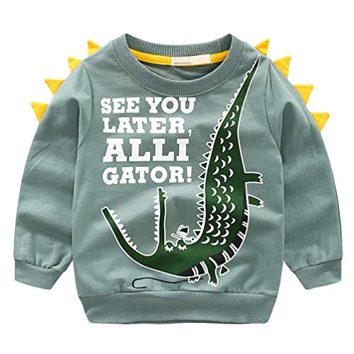 Jungen Sweatshirt Langarm Pullover Baumwolle T-Shirt Kinder Langarmshirts 2-8 Jahre Krokodil 130 von Ugitopi