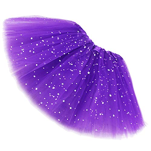 Ugitopi Damen Erwachsene Glitzernder Elastischer 4-lagiger Tüll Tutu Rock (Dark Purple02) von Ugitopi