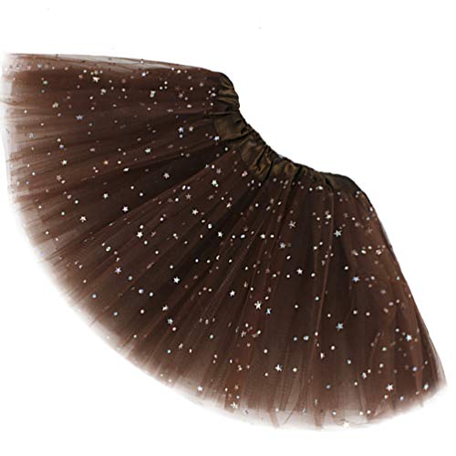 Ugitopi Damen Erwachsene Glitzernder Elastischer 4-lagiger Tüll Tutu Rock (OneSize,Coffee) von Ugitopi