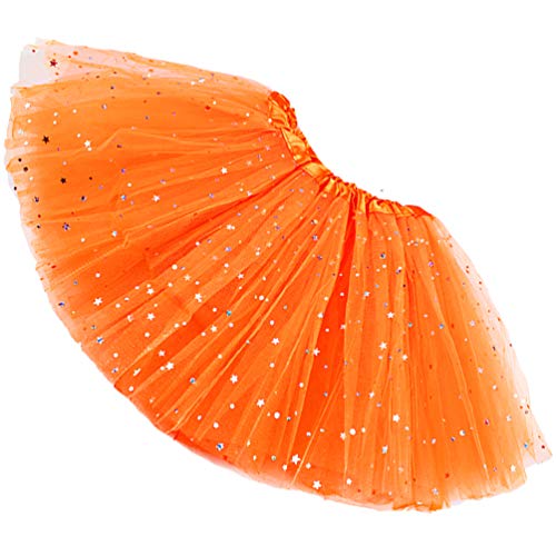 Ugitopi Damen Erwachsene Glitzernder Elastischer 4-lagiger Tüll Tutu Rock (Orange) von Ugitopi