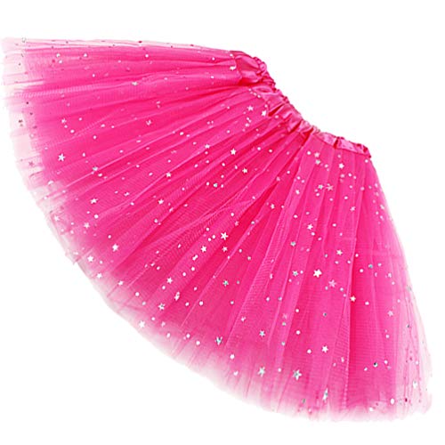 Ugitopi Damen Erwachsene Glitzernder Elastischer 4-lagiger Tüll Tutu Rock (Rose Red) von Ugitopi