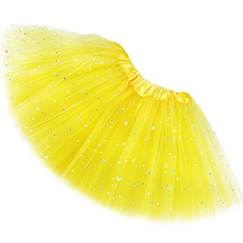 Ugitopi Damen Erwachsene Glitzernder Elastischer 4-lagiger Tüll Tutu Rock (Yellow) von Ugitopi