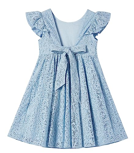 Ugitopi Kleinkind Mädchen Rückenfrei Flatterärmel Spitze Party Kleid Kinder Kleider (Blue,90) von Ugitopi