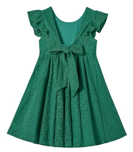 Ugitopi Kleinkind Mädchen Rückenfrei Flatterärmel Spitze Party Kleid Kinder Kleider (Dark Green,140) von Ugitopi