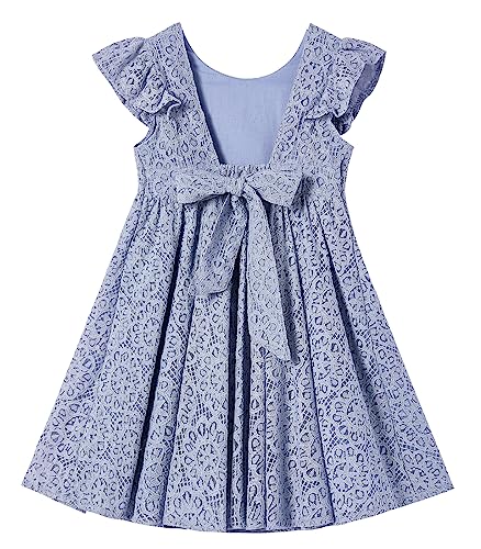 Ugitopi Kleinkind Mädchen Rückenfrei Flatterärmel Spitze Party Kleid Kinder Kleider (Dusty Blue,130) von Ugitopi