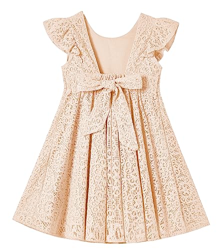 Ugitopi Kleinkind Mädchen Rückenfrei Flatterärmel Spitze Party Kleid Kinder Kleider (Pink,120) von Ugitopi